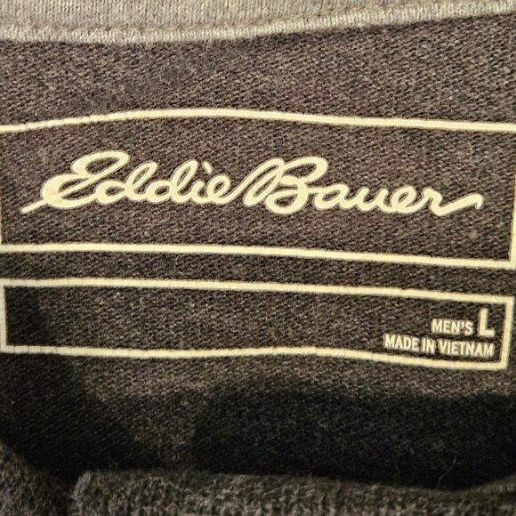 Eddie Bauer Mens L Gray Long Sleeve Polo Shirt 100% Cotton casual Dad office - Picture 6 of 12